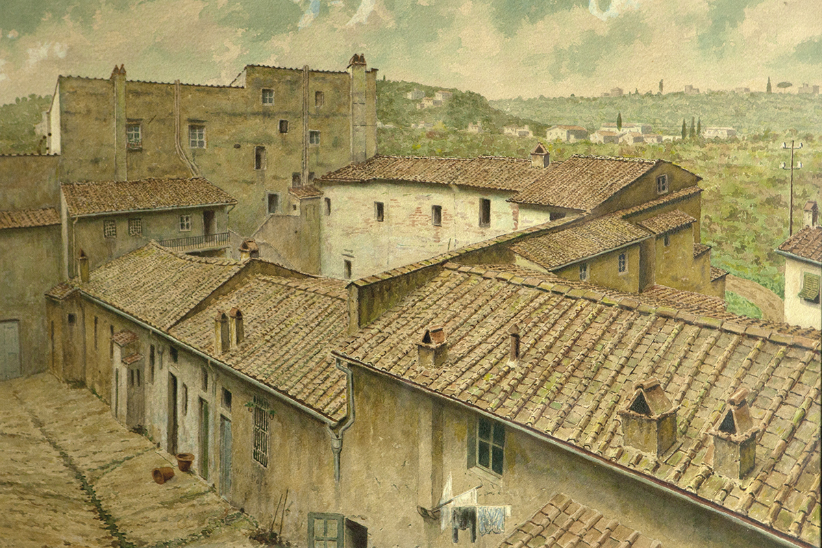 Fabbricato di via del Paradiso - Veduta vista dall'alto del II° e III° cortile allo stato antico